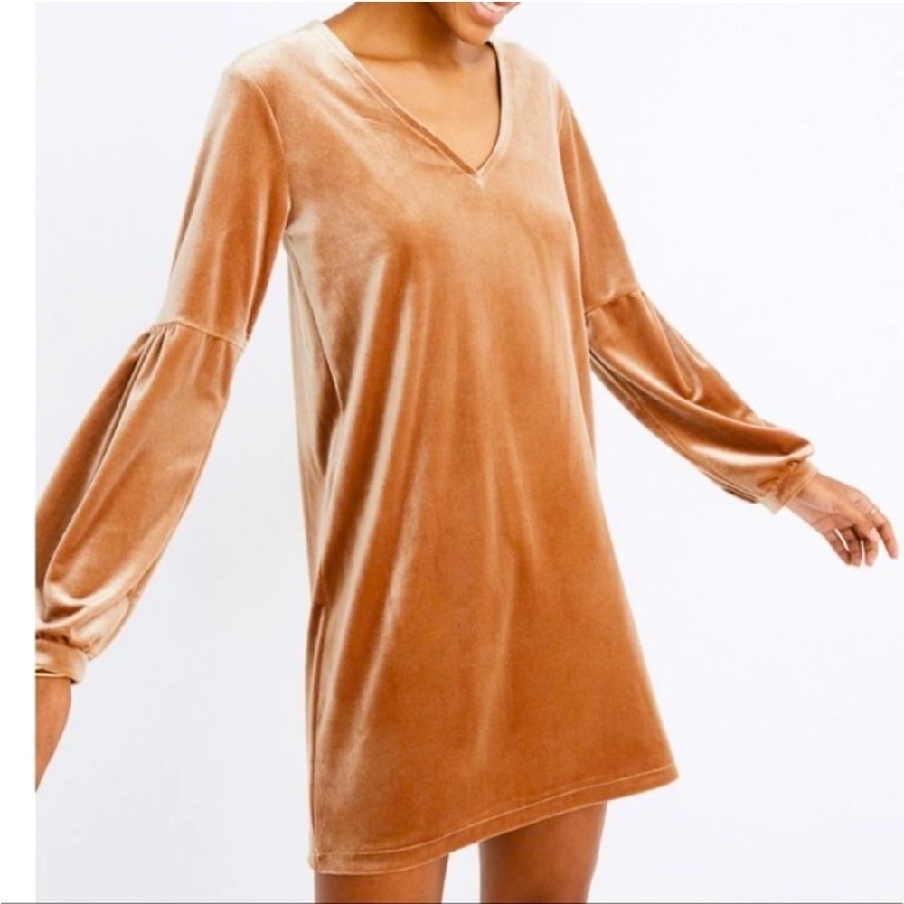 Madewell Velvet Gold/Tan Balloon Sleeve Sheath Dress size medium